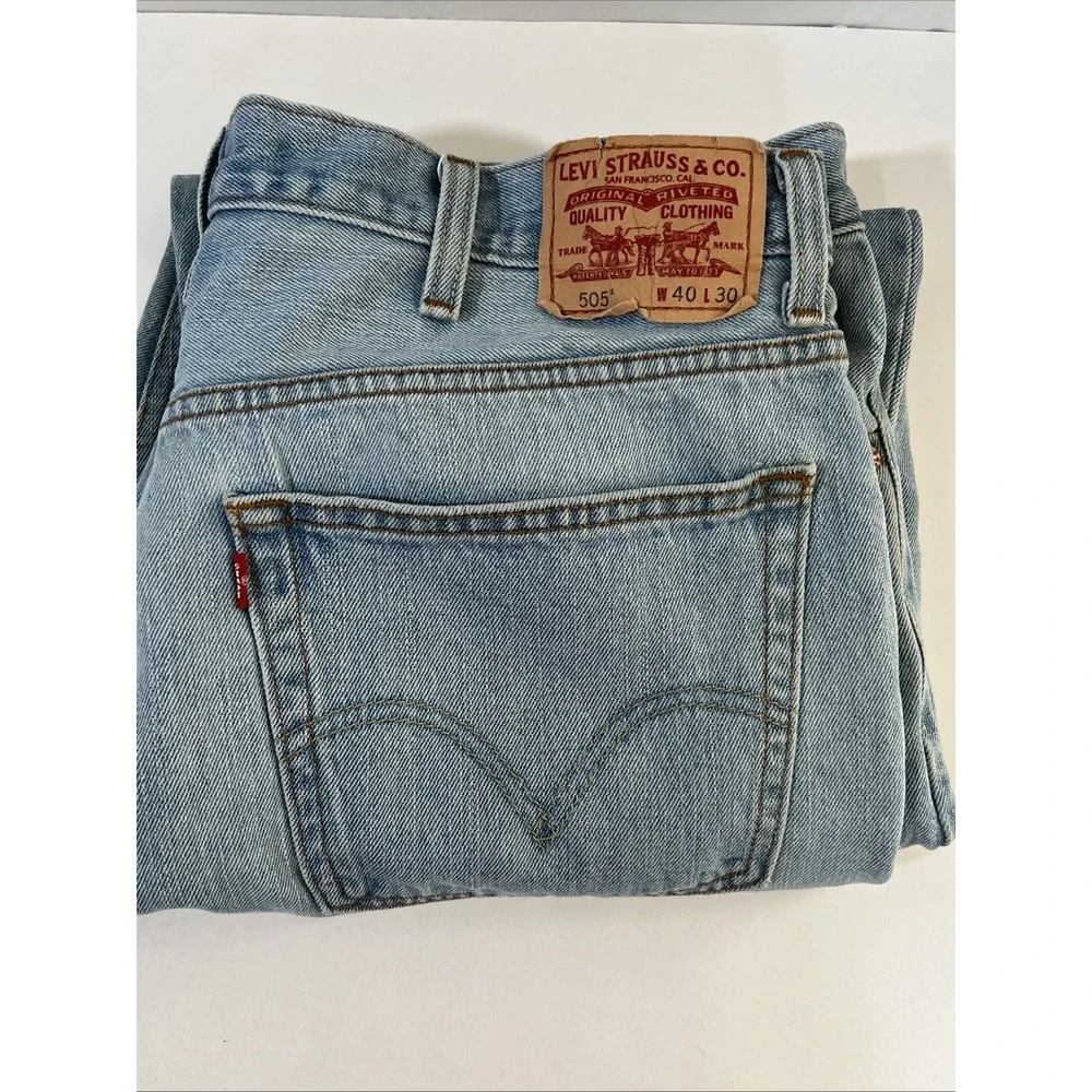 Levis 505 Jeans Mens 40x30 Light Blue Denim Pants Regular Fit  Y2K Retro